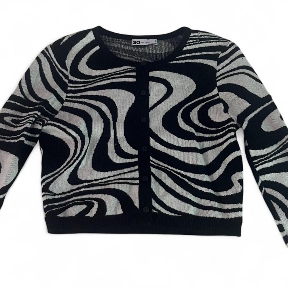 SO Women's Swirl Pattern Cardigan - Black and White